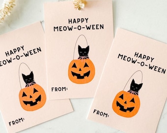 Halloween Treat Tag Printable | Black Cat in Pumpkin Jack-O-Lantern | Class Halloween Gift, Boo Basket, Printable Tag Party Favor
