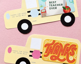 School Bus Teacher & Bus Driver Gift Card Holder Printable – Teacher Appreciation, End of School, Teacher Thank You- Teacher Thanks