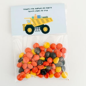 Toppers voor bouwfeestbedankjes - bewerkbare afdrukbare dumptruck bedanktags voor verjaardagsbedankjes bouwthema
