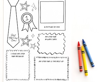 Father’s Day Coloring Page Printable, Step Dad Questionnaire, All About Dad Interview, Fathers Day Activity for Kids, Dad Keepsake Gift PDF