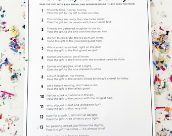 Birthday Pass the Prize Game | Printable Gift Passing Poem, Pass the Gift Rhyme, Pass the Parcel Party Game, Kids Birthday Game