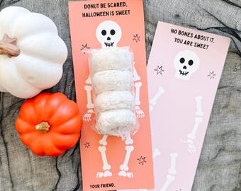 Halloween Donut Skeleton Printable, Classroom Halloween Treat, Trick-or-Treat Favor, DIY Halloween Craft, Kids Halloween Activity