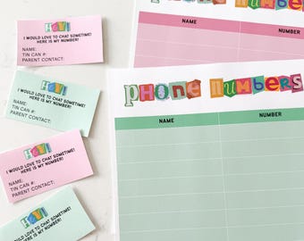 Phone Numbers List Printable, Child Contact Info, Kids Phone Book & Contact List, Playdate Cards, Emergency Contact List, Play Friend Card