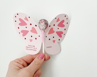 Kids Classroom Valentine: Butterfly Valentine, Lollipop Valentine, Preschool Valentine, DIY Valentine, Printable Valentine