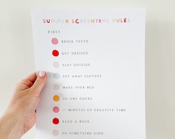 Printable Summer Screentime Rules chart for kids