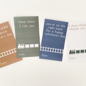 Tarjetas de San Valentín con trenes, tarjetas de San Valentín con trenes para imprimir digitalmente, juego de 3 colores, tarjetas de San Valentín para niños, San Valentín, tarjeta, tren
