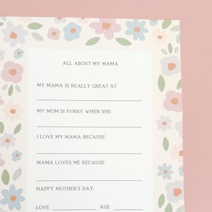 Entrevista para el Día de la Madre para imprimir: cuestionario Todo sobre mamá, regalo para mamá que puedes completar tú mismo, recuerdo de último momento para el Día de la Madre