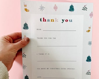 Fill in the Blank Printable Kids Christmas Thank you Note