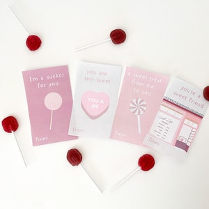 Lollipop Valentines Card, Digital Printable Lollipop Valentine Cards, Set of 3 Colors, Children&#39;s Valentine&#39;s Cards, Lollipop Valentine Card