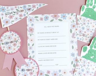 Mother’s Day Printable Bundle - All About Mom & Grandma Questionnaire, Fill in the Blank, Handprint Mother’s Day Printable Gift