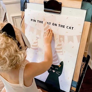 Pin the Hat on Cat - Birthday Party Printable Game for Kids - Cat Birthday Decor