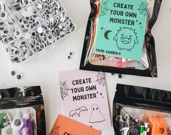 Build Your Own Monster Halloween Class Gift Tags | Printable Trick or Treat Favor, Monster Party Favor, Classroom Halloween Activity