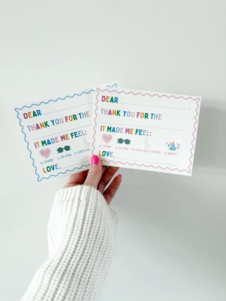 Kids Thank You Cards Printable, Fill in the Blank Gratitude Card, Simple Thank You Notes for Birthdays, Gifts, Christmas, Thank you Note image 3