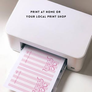 May include: A white printer with a sheet of paper coming out of it. The paper has pink and white stripes and text that says "FOR KEEPING ME ON MY TOES THANK YOU" and "YOU ARE TOO SWEET". The text on the printer says "PRINT AT HOME OR YOUR LOCAL PRINT SHOP".