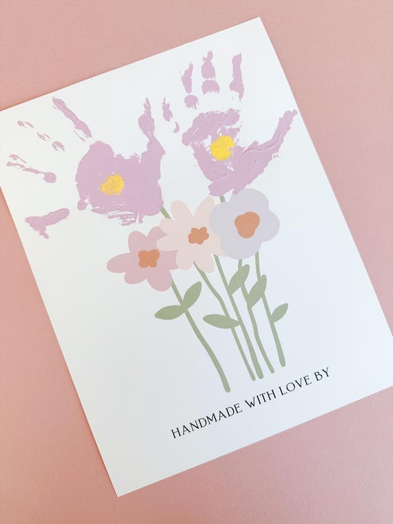 Handprint Bouquet Printable Mom Gift, Flower Handprint Art, Grandma Handprint DIY Memory Keepsake, Handprint Printable for Mother’s Day