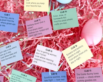 Easter Clue Cards Indoor Treasure Hunt, 20 Easter Clues for Kids, Easter Scavenger Hunt Game, Numbered Scavenger Hunt Clues, CUSTOMIZABLE