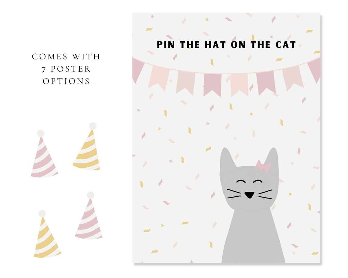 Pin the Hat on Cat Birthday Party Printable Game for Kids - Etsy