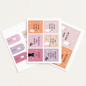 May include: A collection of Halloween-themed paper goods. The image features gift tags and cards with ghost and cat illustrations, along with phrases like "Hey Boo, this treat is for you" and "Witching you a Happy Halloween."