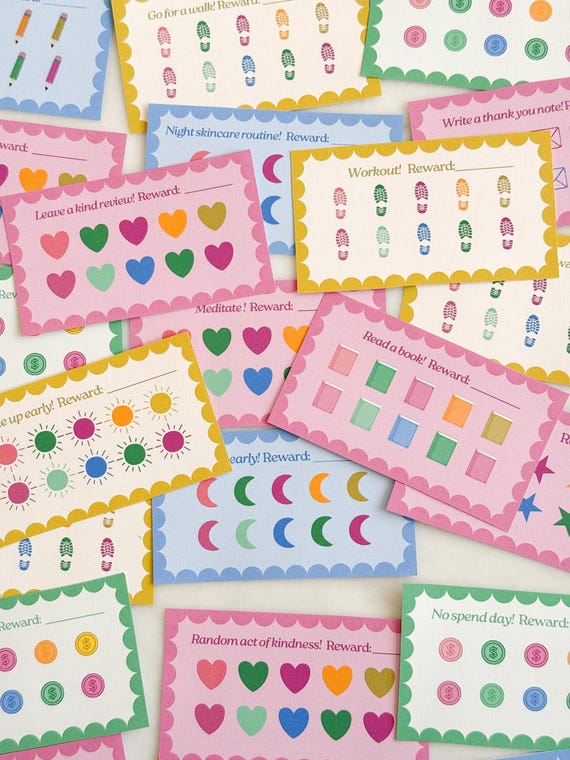 Printable Habit Tracker Print Punch Cards | Custom Goal Tracker, Resolution Tracker, Vision Board Goals, Cute Habit Cards, EDITABLE CANVA