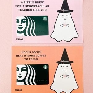 Tarjeta de regalo de café de Halloween imprimible, regalo para maestros: porta tarjetas de regalo de Halloween imprimible y personalizable