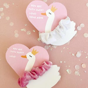 Ballerina Scrunchie Holder Printable – Swan Princess Party Favors, Scrunchie Card for Valentine, Birthday, or Swan Lake Ballet - EDITABLE