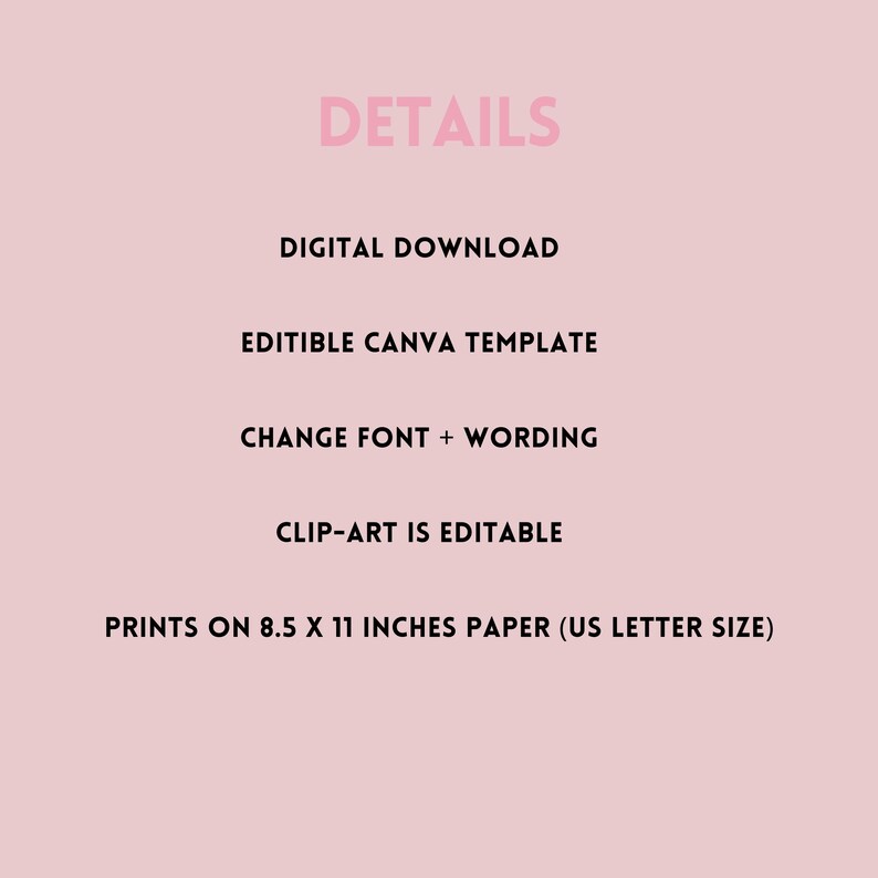 K&ouml;nnte beinhalten: Ein digitaler Download einer editierbaren Canva-Vorlage zum Drucken auf Papier im Format 8,5 x 11 Zoll. Die Vorlage erm&ouml;glicht es Ihnen, die Schriftart und den Text zu &auml;ndern, und die Cliparts sind editierbar.