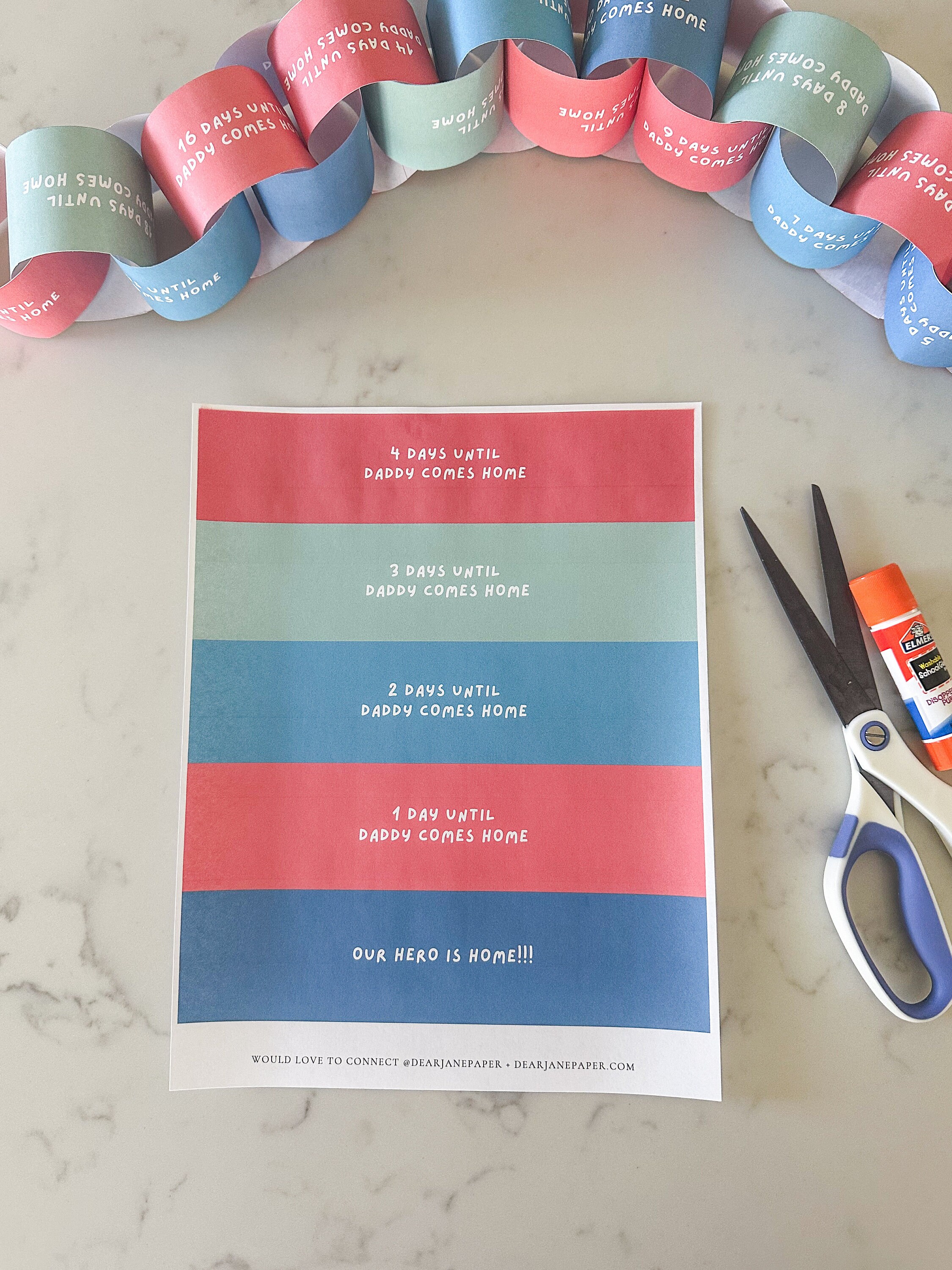 Days Until Daddy Comes Home Printable Paper Chain- Deployment Military ...