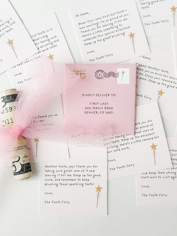 12 Printable Tooth Fairy Letter Set - Tooth Fairy Note: Mini Tooth Fairy Card, First Tooth,  Lost Tooth Letter, Tooth Fairy Receipt EDITABLE