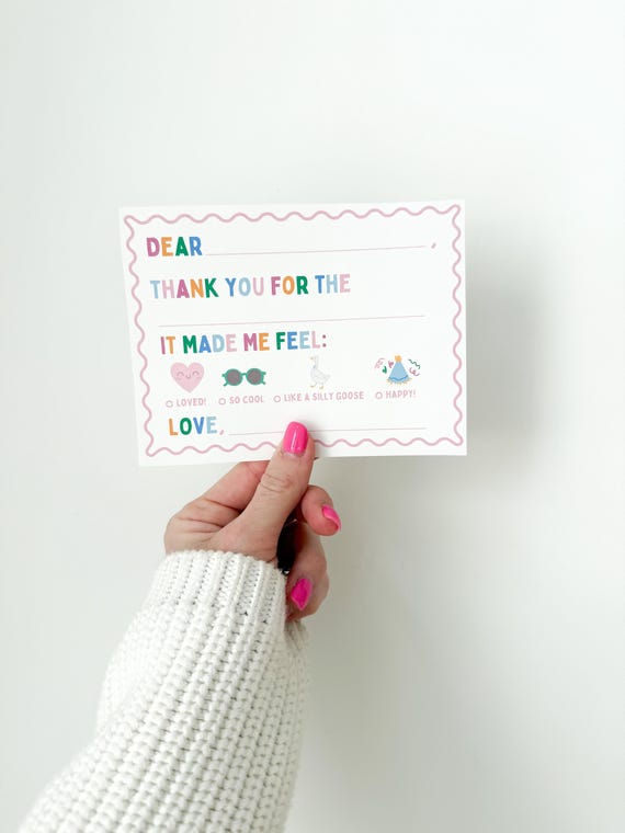 Kids Thank You Cards Printable, Fill in the Blank Gratitude Card, Simple Thank You Notes for Birthdays, Gifts, Christmas, Thank you Note