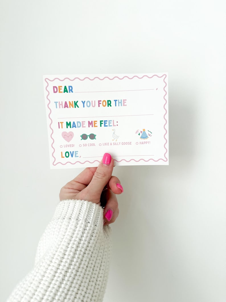 Kids Thank You Cards Printable, Fill in the Blank Gratitude Card, Simple Thank You Notes for Birthdays, Gifts, Christmas, Thank you Note image 1