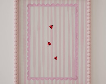 Ladybug Wall Art Printable, Girl Nursery Art, Playroom Artwork, Toddler Room Art, Pink Stripes Print, Whimsical Kids Decor