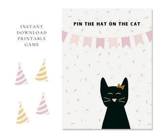 Pin the Hat on Cat Birthday Party Printable Game for Kids