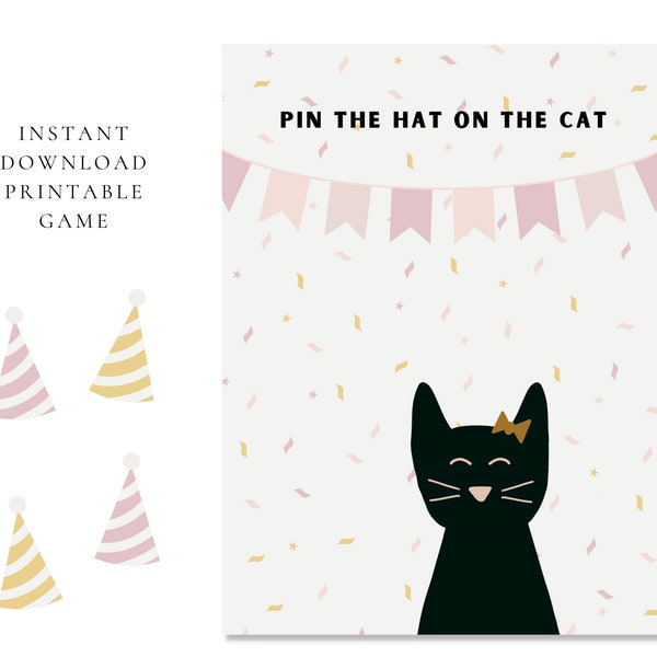 Pin the Hat on Cat Birthday Party Printable Game for Kids