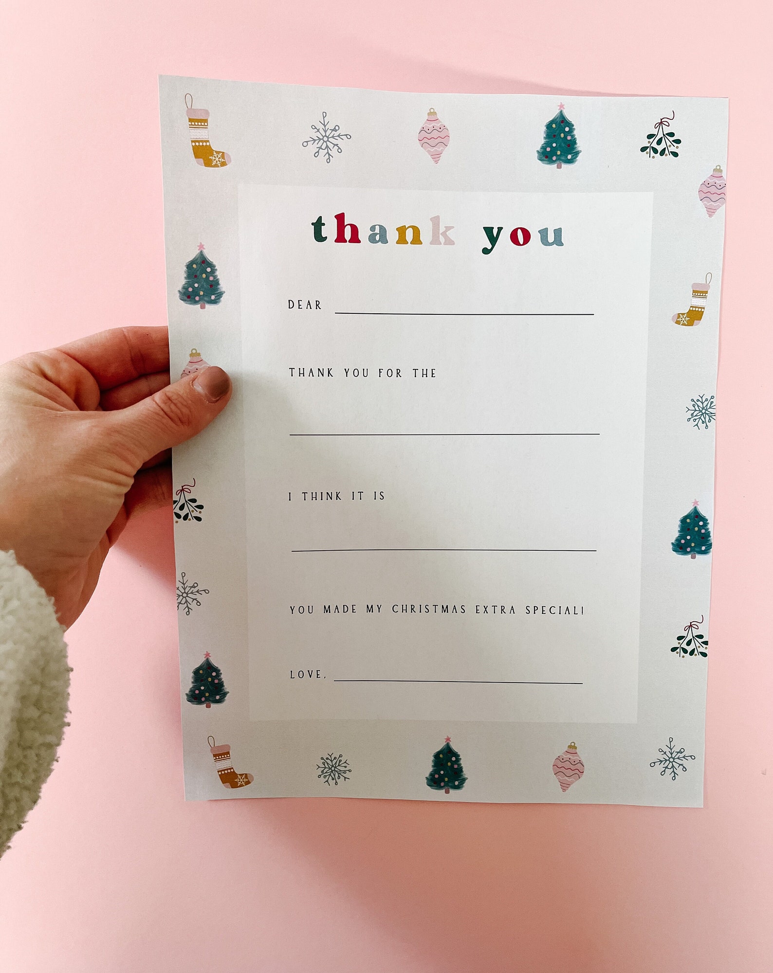 Fill in the Blank Printable Kids Christmas Thank You Note - Etsy
