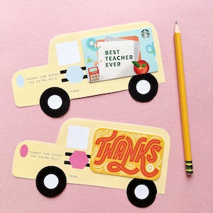 Porta carte regalo per insegnanti di fine anno scolastico - Porta carte regalo di ringraziamento per insegnanti - Idea regalo stampabile per insegnanti - BUS