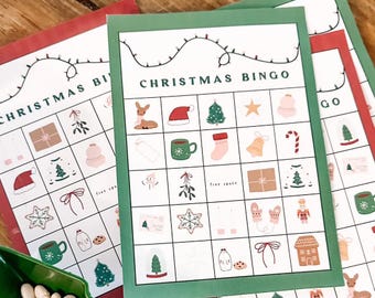 Druckbares Weihnachts-Bingo-Spiel | Weihnachtsfamilien-Partyspiel für Kinder, Klassenzimmer-Weihnachtsaktivität, Weihnachtsfeier-Bingokarten, Feiertags-Bingo