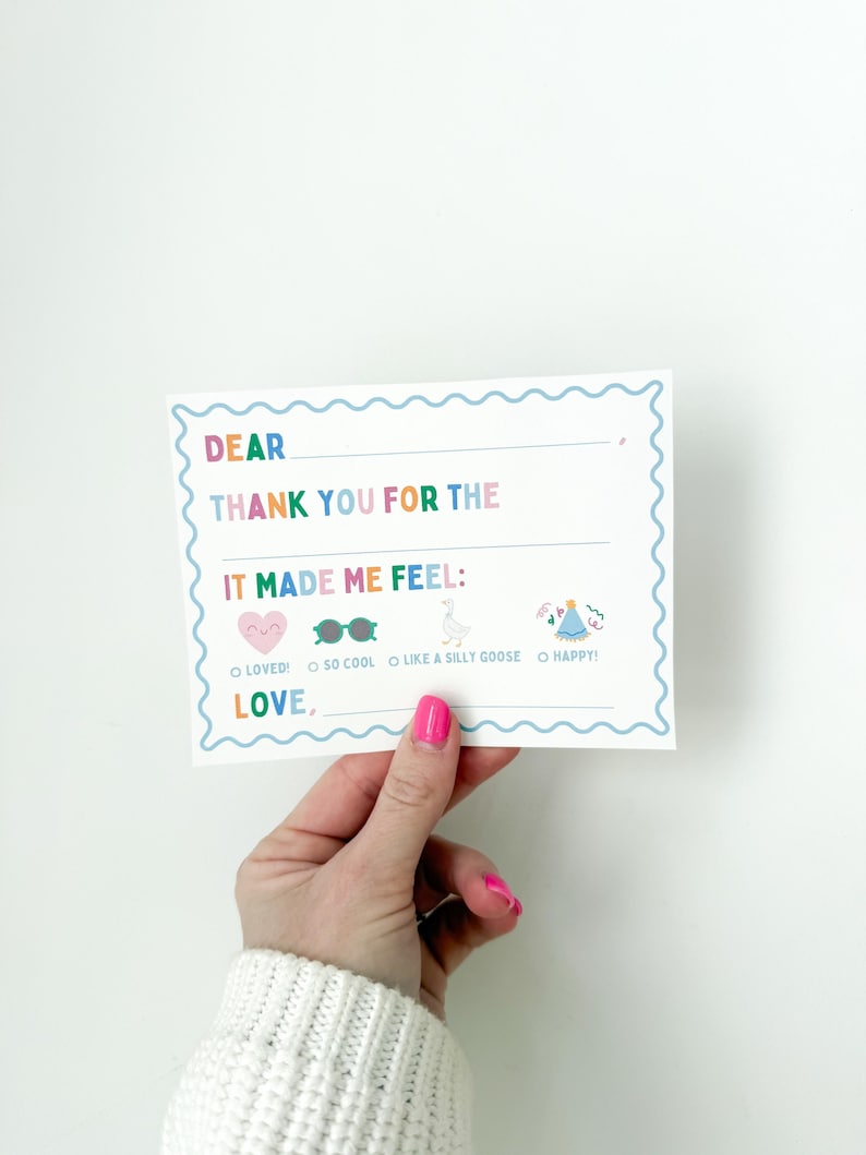 Kids Thank You Cards Printable, Fill in the Blank Gratitude Card, Simple Thank You Notes for Birthdays, Gifts, Christmas, Thank you Note image 5