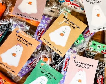 Etiqueta de presente de Halloween | Personalize algo Boo-tiful | Presente de Halloween fofo para imprimir para festas de classe ou atividades de Halloween