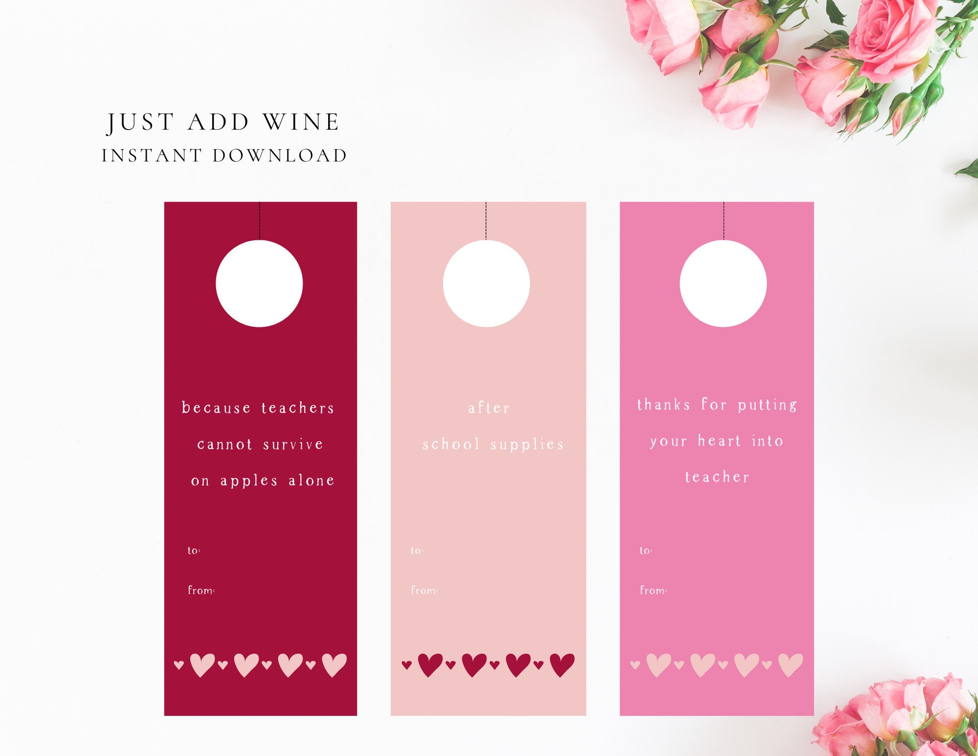 Printable Valentine Teacher Wine Tags | Etsy