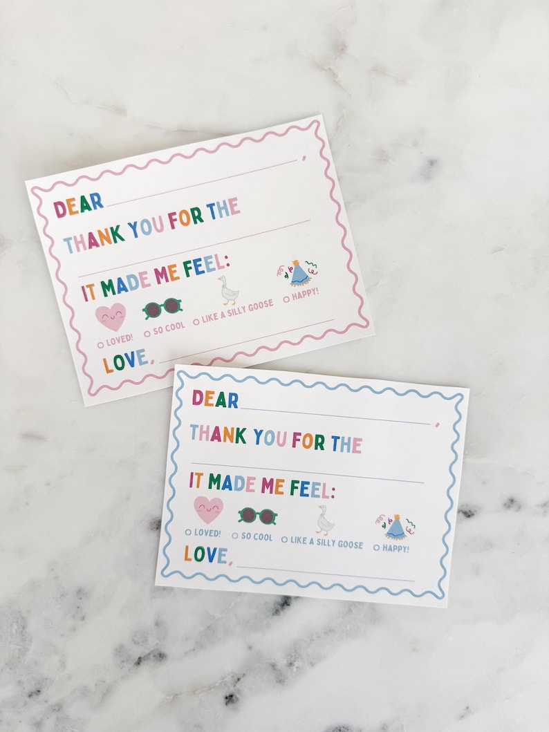 Kids Thank You Cards Printable, Fill in the Blank Gratitude Card, Simple Thank You Notes for Birthdays, Gifts, Christmas, Thank you Note image 8