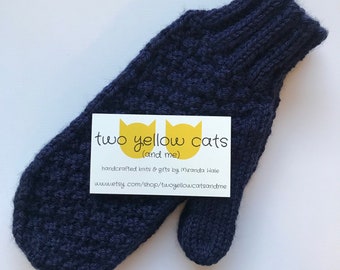 Textured Knit Texting Mittens in Navy Blue