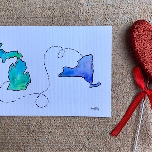 State and Distance Water Color, Distance Painting, Long Distance Relationship Art, State Outline Painting