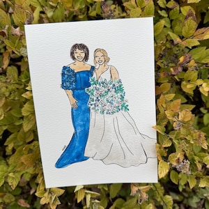 Hand Painted Water Color Wedding Portrait, Wedding Portrait With Grandma Grandpa, Wedding Art With Two Family Members, Newly Wed Gift