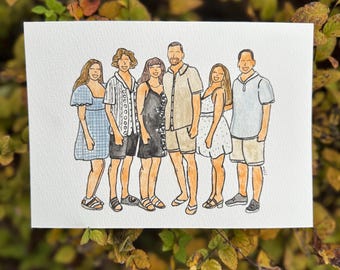 Hand Painted Water Color Family Portrait, Painted Portrait, Custom Portrait, Christmas Gift, Couple Portrait, Cartoon Family