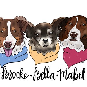 Three Pet Digital Pet Portrait, Digital Dog Portrait, Digital Cat Portrait, Dog Drawing, Pet Drawing, Pet Portrait, Art, Digital Art