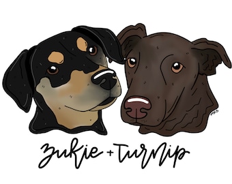 Two Pet Digital Pet Portrait, Digital Dog Portrait, Digital Cat Portrait, Dog Drawing, Pet Drawing, Pet Portrait, Art, Digital Art