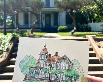 Custom Hand Painted Water Color Home Painting and Sorority House Painting, House Water Color, House Painting, Custom House Painting