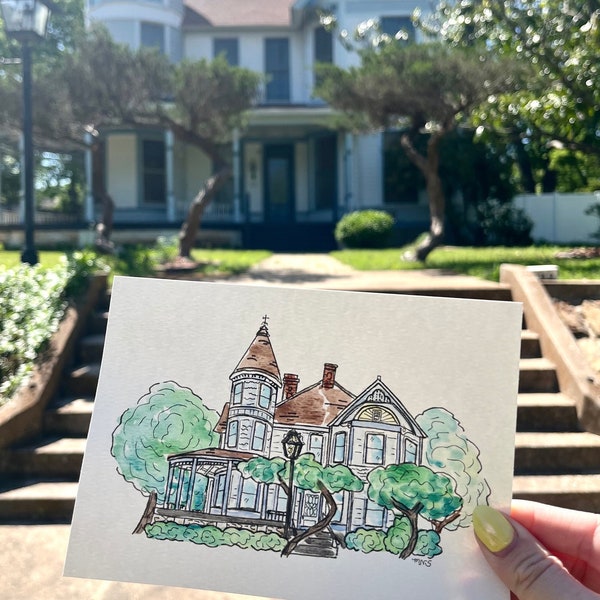 Custom Hand Painted Water Color Home Painting and Sorority House Painting, House Water Color, House Painting, Custom House Painting