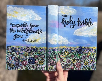 Hand Painted Floral Bible, Painted Bible, Baptism Gift, Baby Dedication Gift, Bible Verse