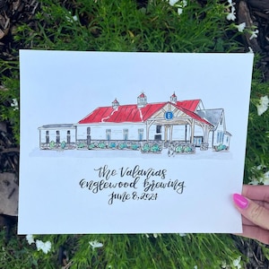 Hand Painted Water Color Wedding Venue Portrait, Wedding Decor, Guest Book Table Art, Venue Painting